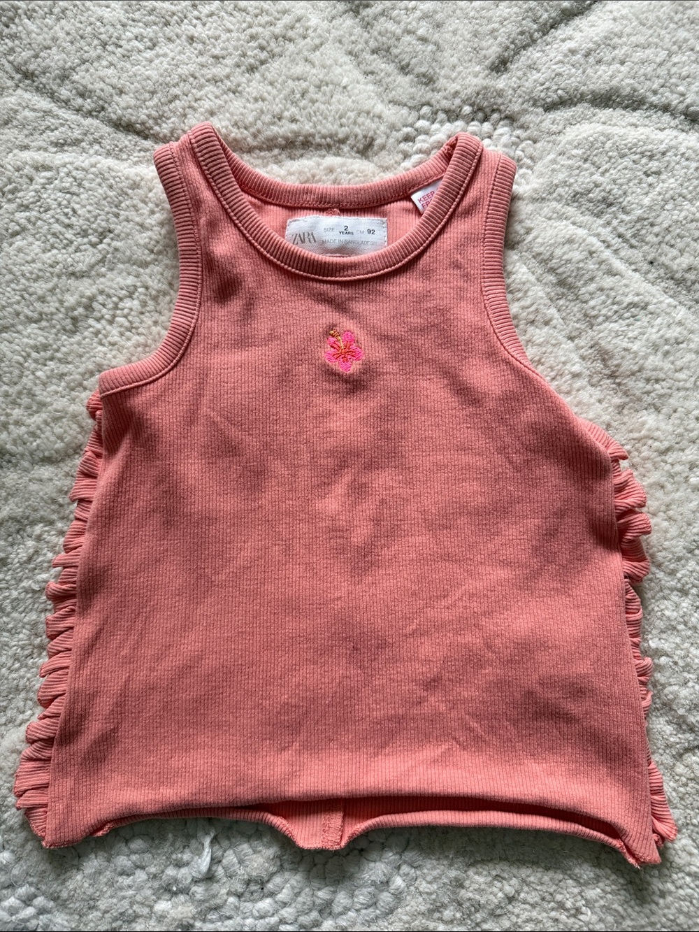 ZARA Coral Pink Ribbed Tank with Side Fringe Size 2